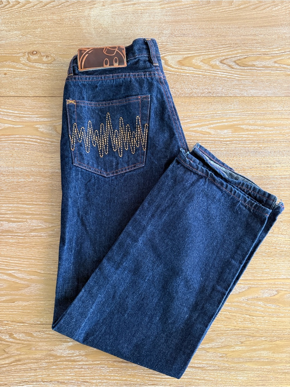 The Hundreds Button-fly Men's Dark Blue Relaxed Jeans with Wave Stitch Pocket 30